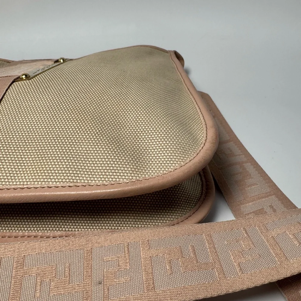 SOLD Fendi Zucca Pink & Khaki Crossbody Bag with Monogram Strap Luxury Bag - Picture 12 of 16